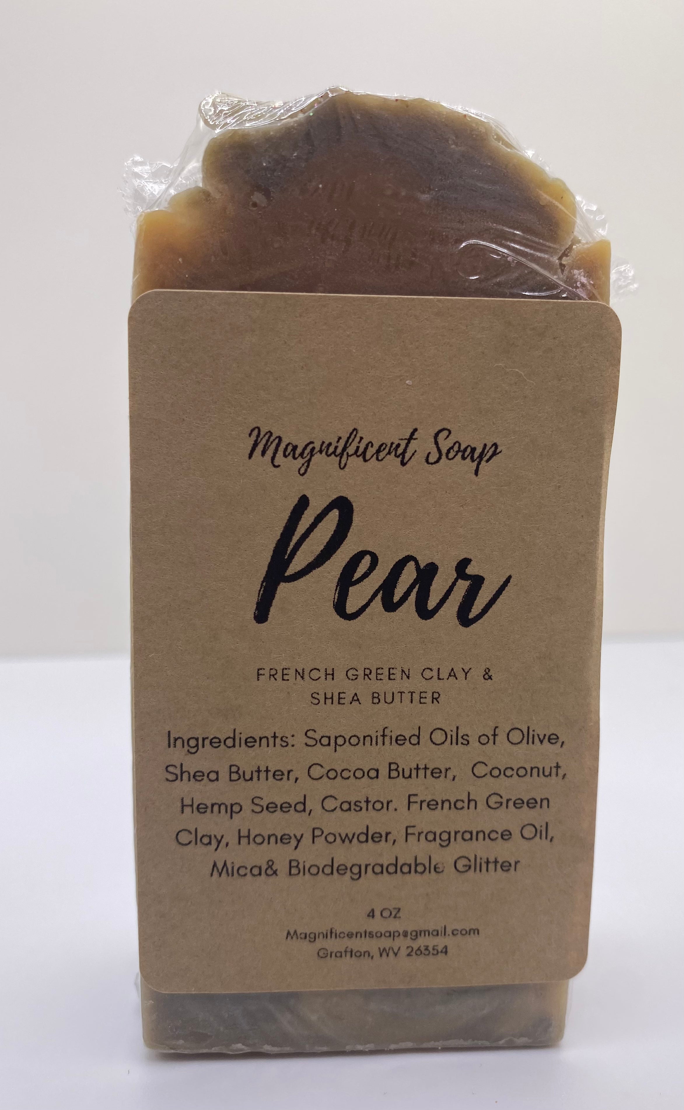 Pear Soap Bar With French Green Clay, Honey Powder, Shea & Cocoa Butter